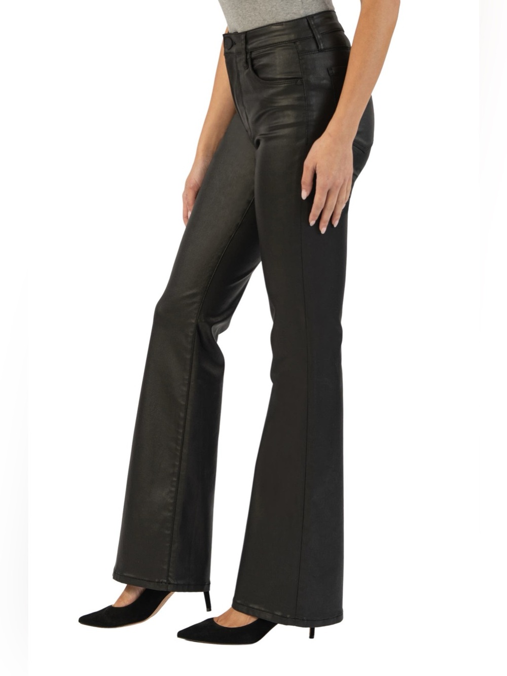 Kut from the Kloth Faux Leather Pants Sz 14 ANA Flared High Rise Modal Blend - Picture 2 of 8